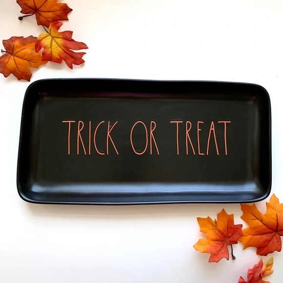 Rae Dunn Halloween Black Platter Tray TRICK OR TREAT Orange Large Letter - Picture 1 of 7